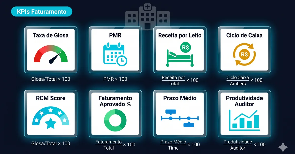 KPIs de faturamento hospitalar: taxa de glosa, PMR e ciclo de caixa