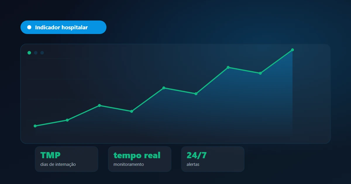 Painel de indicador de tempo médio de permanência hospitalar com dias de internação monitorados em tempo real